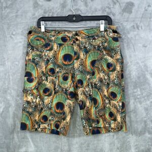 SHREDLY MTB Bike Shorts Women's Size 6 Peacock Feather Print Stretch Pockets USA